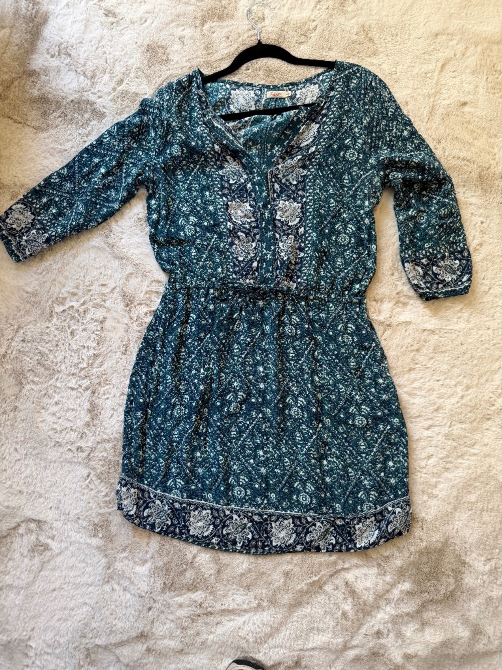 Faherty teal blue and green 100% silk midi dress size medium